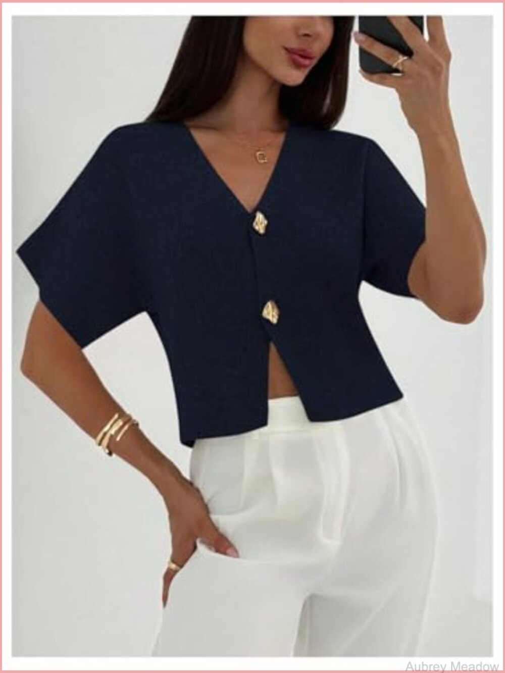 Short Sleeve V-Neck Cardigan Lightweight Knit Office Wear Slim Fit Tops - Picture 4 of 5